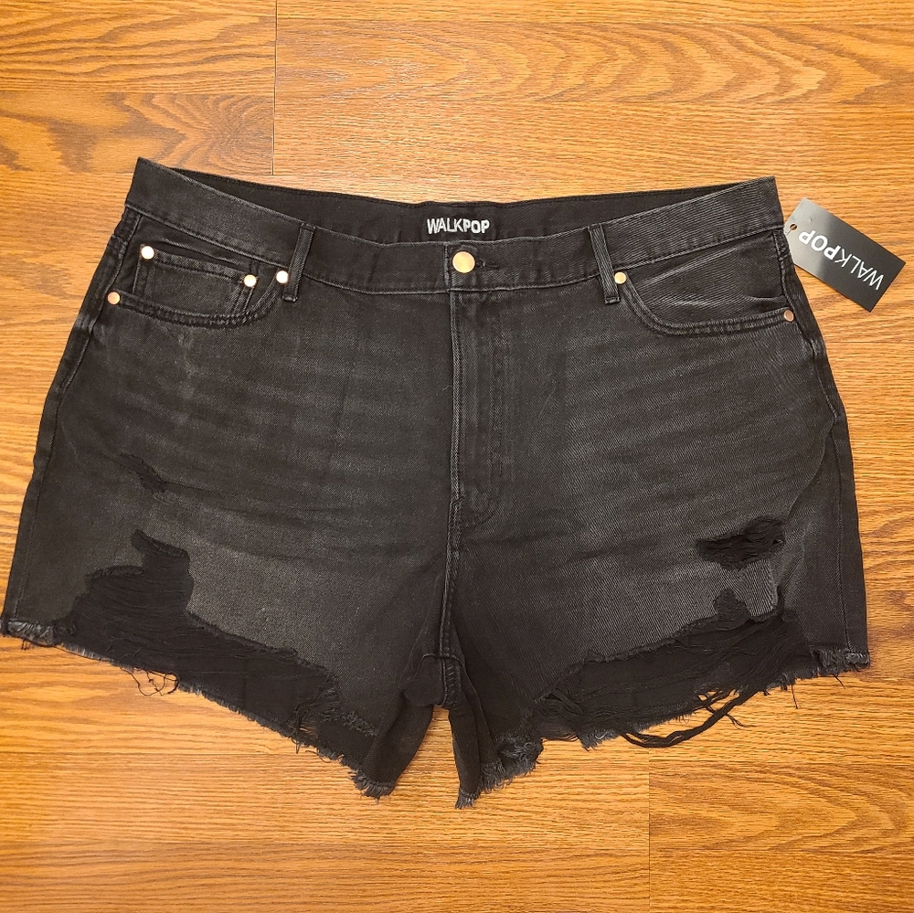 Distressed Black Shorts
